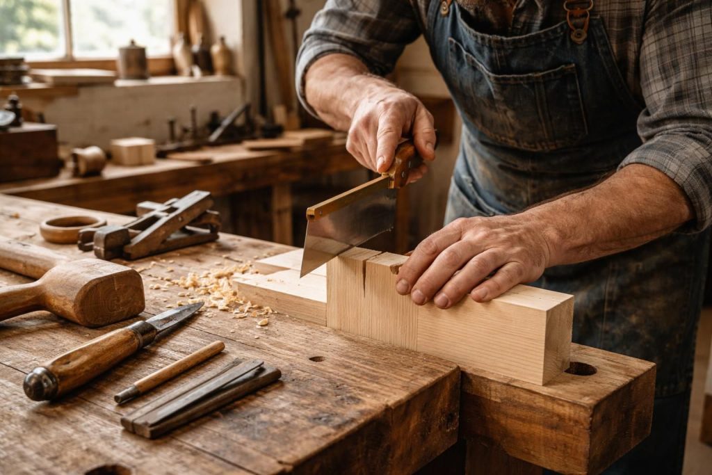 découvrez comment réaliser une rainure en queue d’aronde à la main avec des outils de menuiserie traditionnels, étape par étape, pour un assemblage précis et durable.