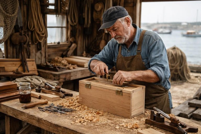apprenez à construire une caisse à outils de marin avec tom calisto grâce à ce cours de menuiserie pratique, alliant savoir-faire traditionnel et techniques modernes.