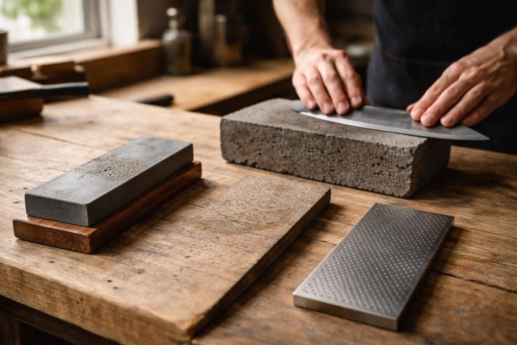 découvrez comment choisir entre une pierre à aiguiser, un cinderblock et une plaque à polir en diamant pour obtenir un affûtage optimal de vos outils et couteaux.